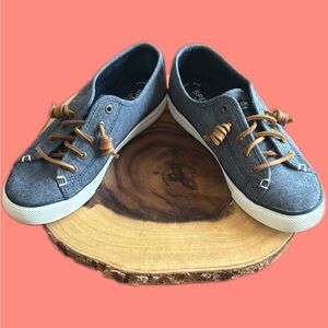 Sperry Brown and Blue Denium Top-Sider Loafers with Lace-Up Design